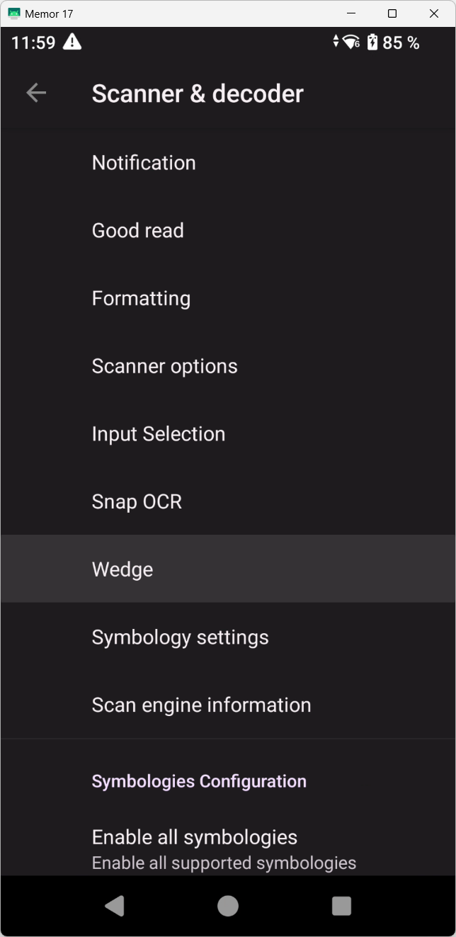 Datalogic – Wedge settings