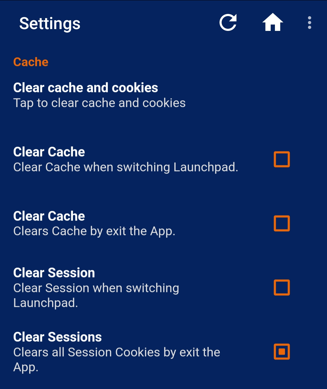 Clear cookies &amp; cache settings