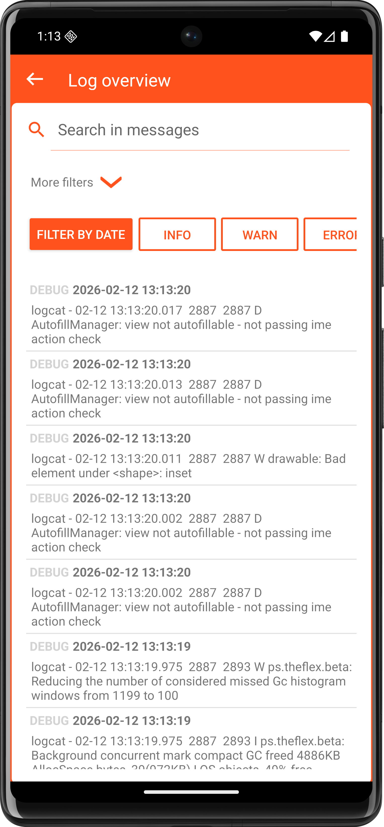 View log messages in app