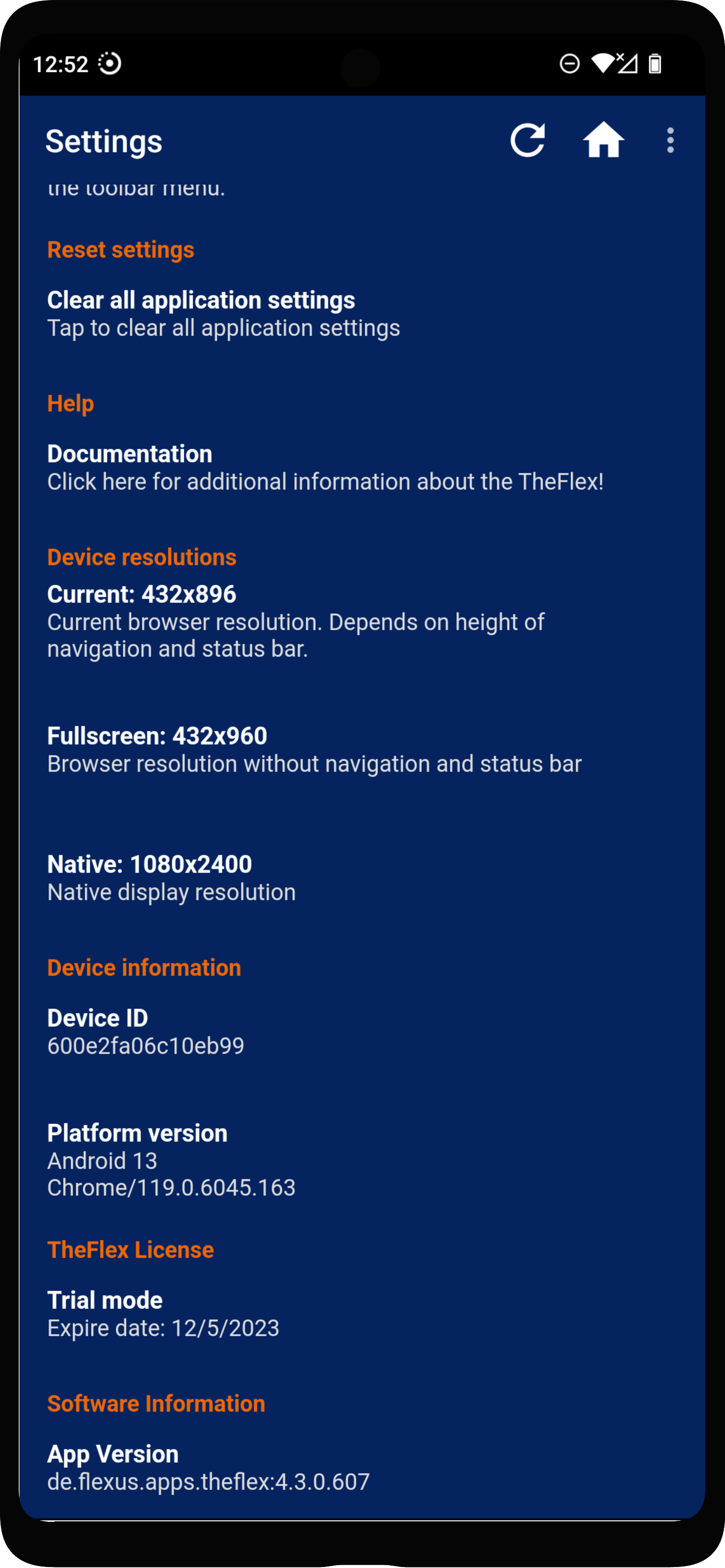 License settings of TheFlex