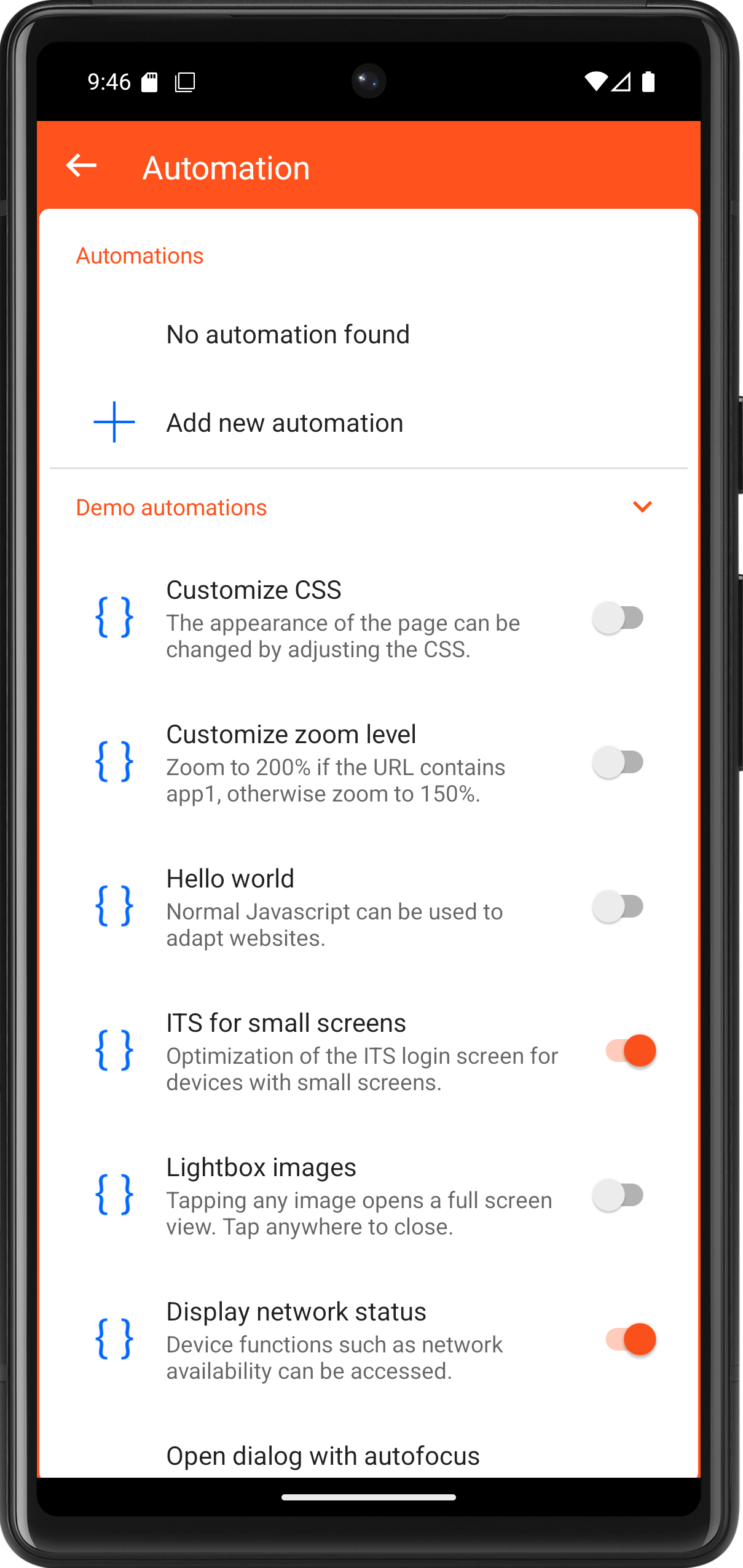 Automatisierungen UI