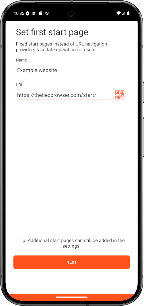 Start page configuration