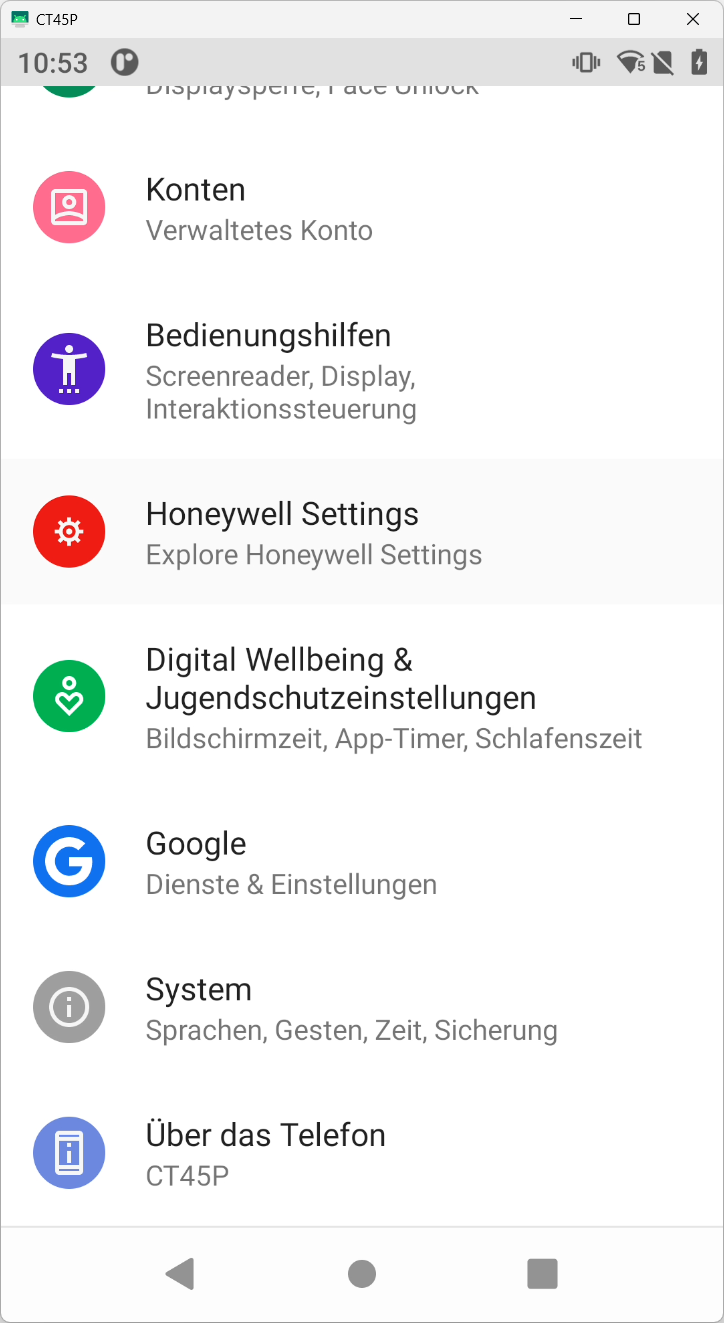 Honeywell - Android-Einstellungen