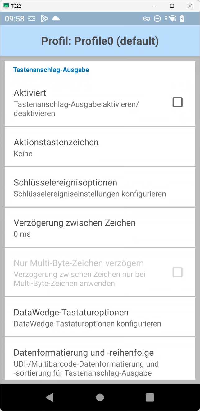 DataWedge - Intent Output Einstellungen
